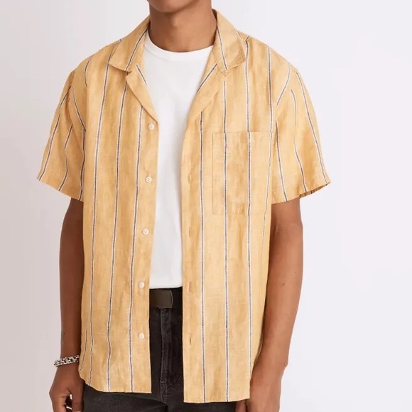 Madewell Other - Madewell men’s Linen Easy short sleeve shirt - Yellow stripe